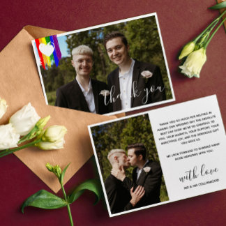 Färgstreck Pridet Flagga White Heart Photo Bröllop Tack Kort