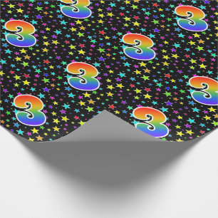 Färgstreck + Rainbow Mönster ’3’ Händelsenummer Presentpapper