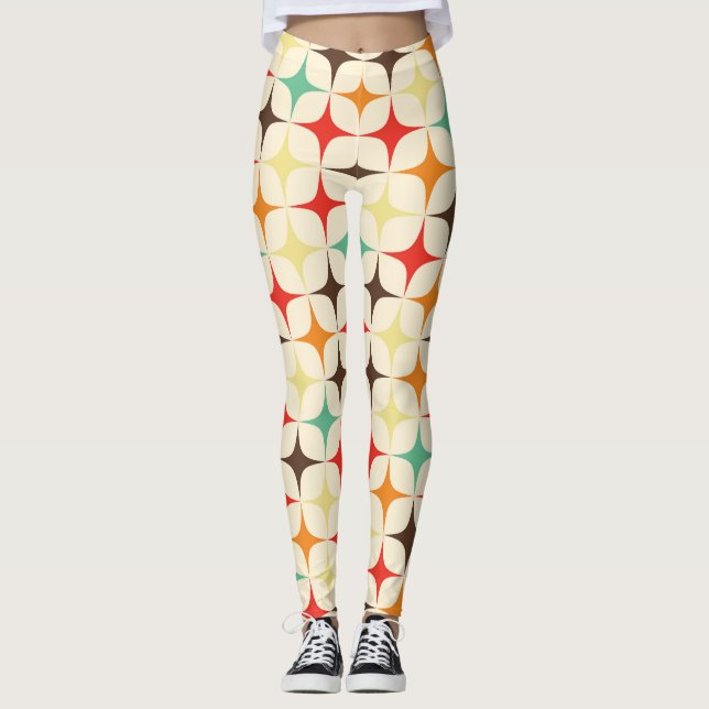 Färgstreck Retro Geometric Mönster Leggings (Framsida)
