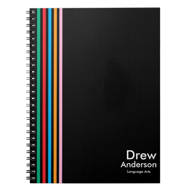 Färgstripig pojke anpassat namn barn skoljournal anteckningsbok (Framsidan)