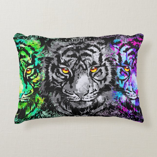 Färgstryck - Tiger Artwork - Tiger Pillow Prydnadskudde (Framsidan)