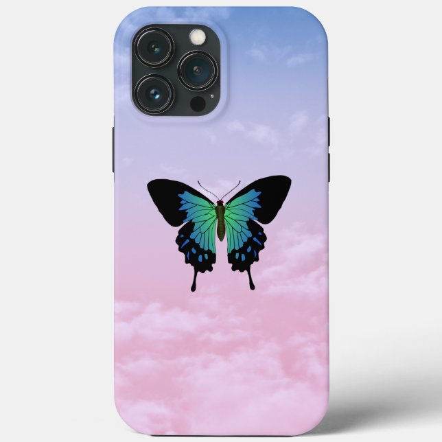 Färgsvart och blå fjäril iphone case (Baksida)