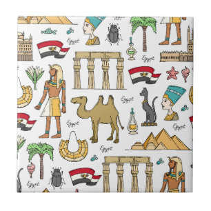 Färgsymboler av egyptenmönster kakelplatta