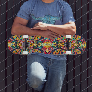 Färgsymfoni Mandala – Djärva Psykedeliska Blommor Mini Skateboard Bräda 18,5 Cm