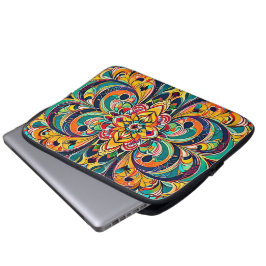 Färgsymfoni Mandala – Djärvt Psykedeliskt Blommoti Laptop Fodral