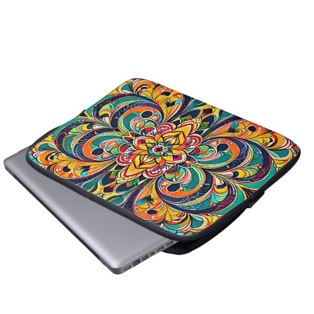 Färgsymfoni Mandala – Djärvt Psykedeliskt Blommoti Laptop Fodral (Framre botten)