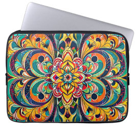 Färgsymfoni Mandala – Djärvt Psykedeliskt Blommoti Laptop Fodral