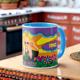 Färgt 60-tal Flower Child Hippie Birthday Photo Mugg