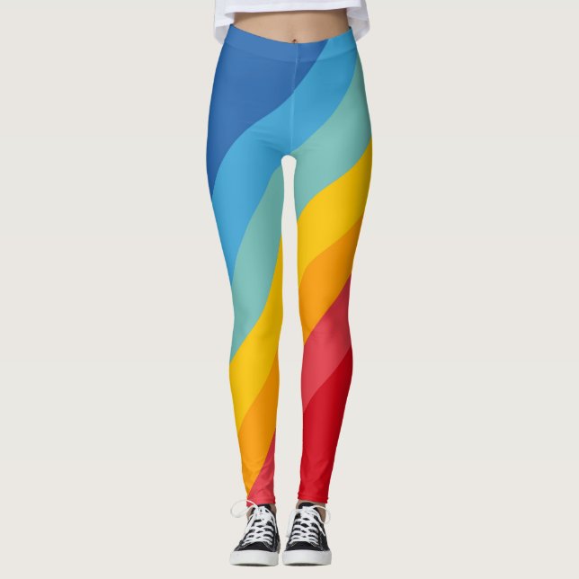 Färgt 70-tal 80-tal Retro Stripe Rand Leggings (Framsida)