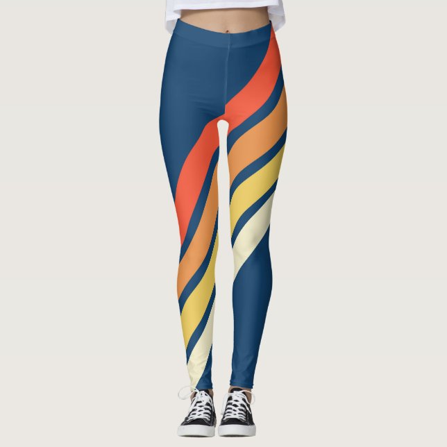 Färgt 70-tal 80-tal Retro Stripe Rand Leggings (Framsida)