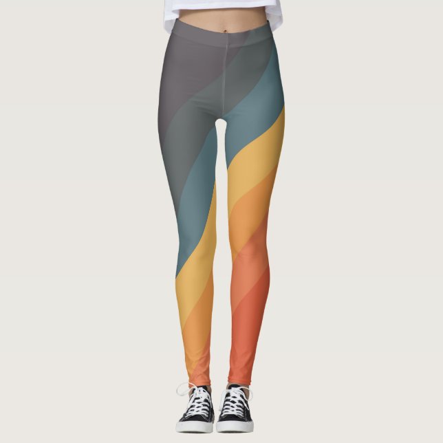 Färgt 70-tal 80-tal Retro Stripe Rand Leggings (Framsida)