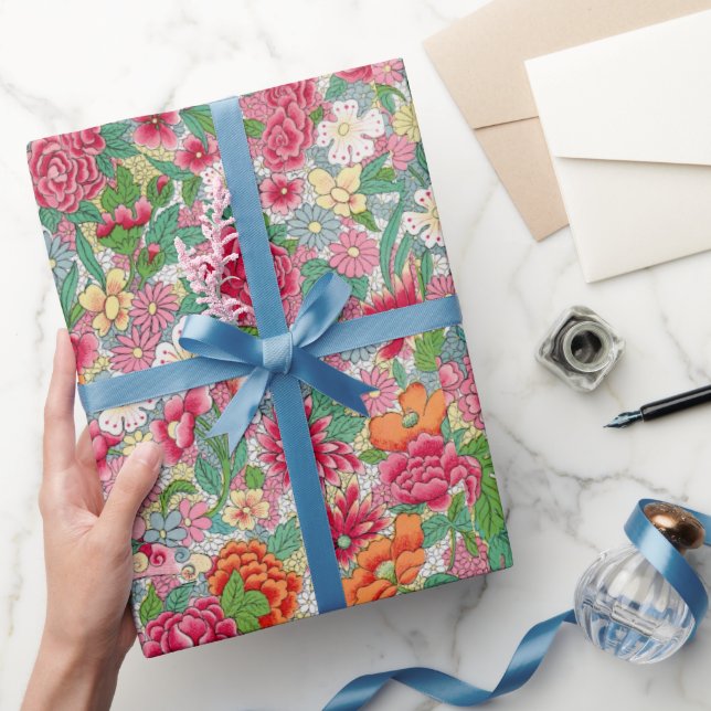 Färgt blommönster Figursätta Pappert Presentpapper (Gifting)