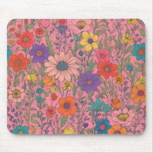 Färgt blommönster på rosa musmatta