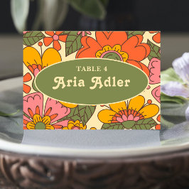 Färgt Blommönster Retro Boho 70 s Bröllop Bordsnummer