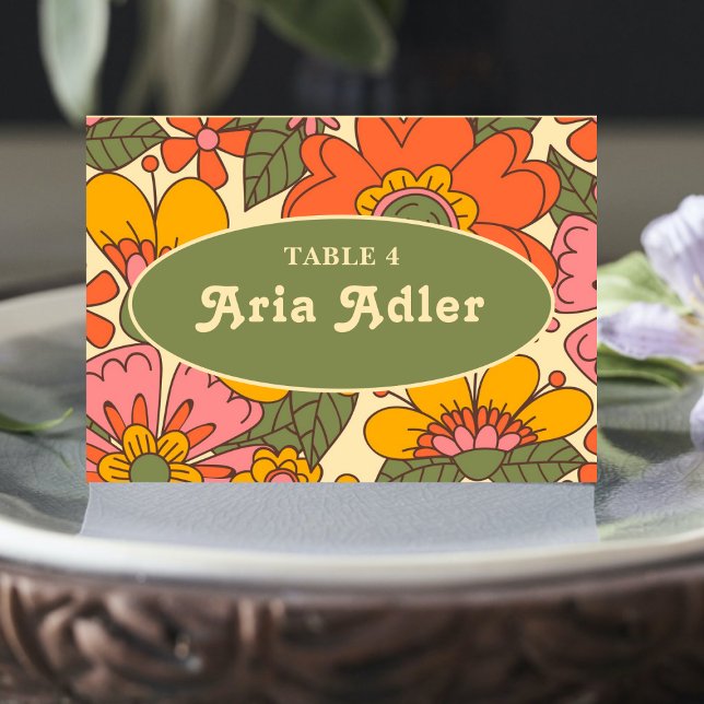 Färgt Blommönster Retro Boho 70 s Bröllop Bordsnummer (Skapare uppladdad)