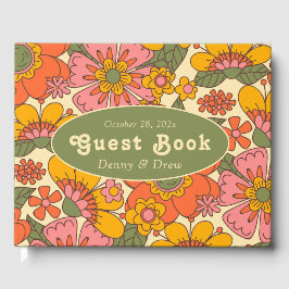 Färgt Blommönster Retro Boho 70 s Bröllop Gästböcker