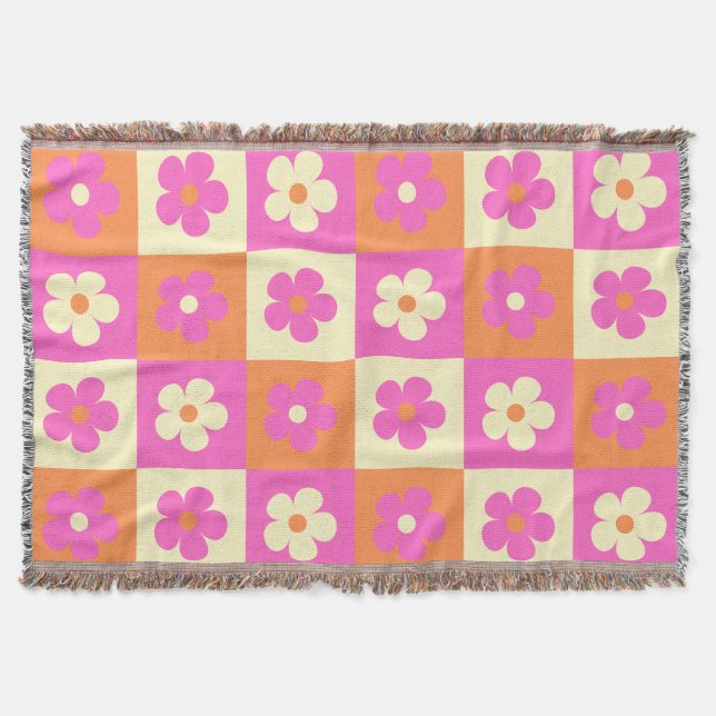 Färgt Blommönster Retro BOHO-Chic Filt (Framsidan)