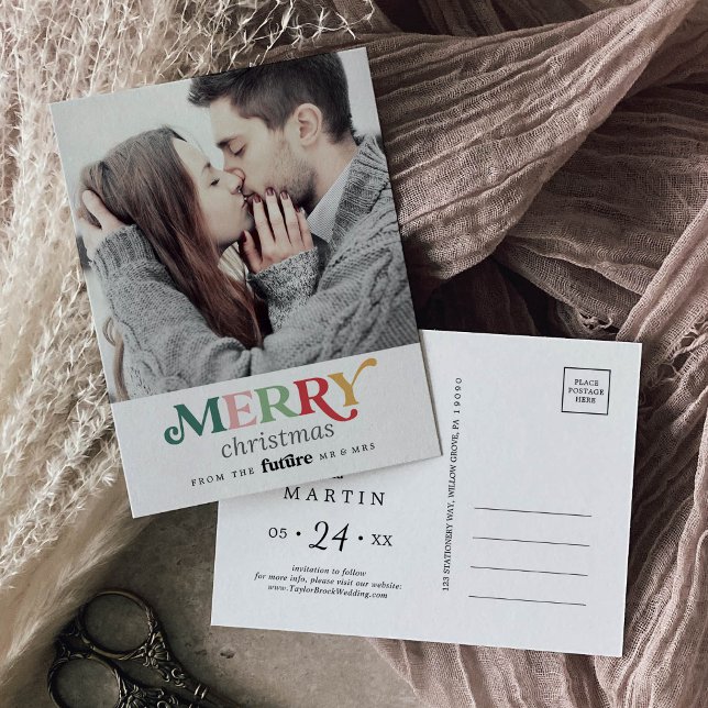 Färgt God jul Spara datumfoto Helg Vykort (Skapare uppladdad)