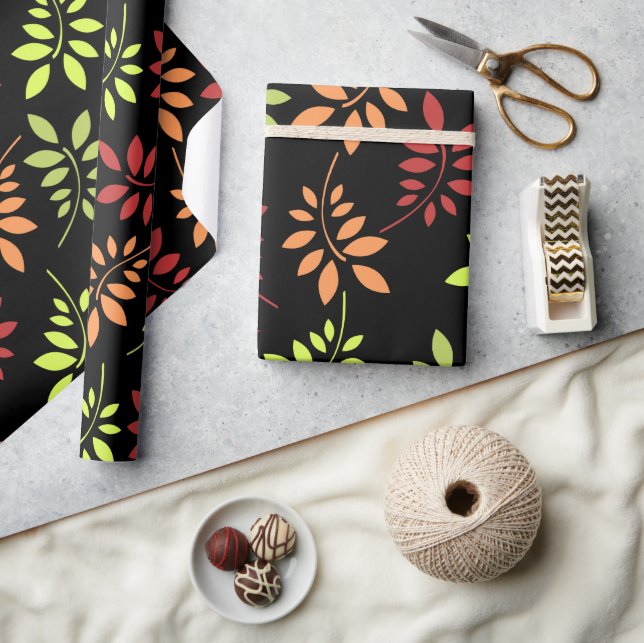 Färgt Höst löv i Warm Tones Wrapping Pape Presentpapper (Hantverk)
