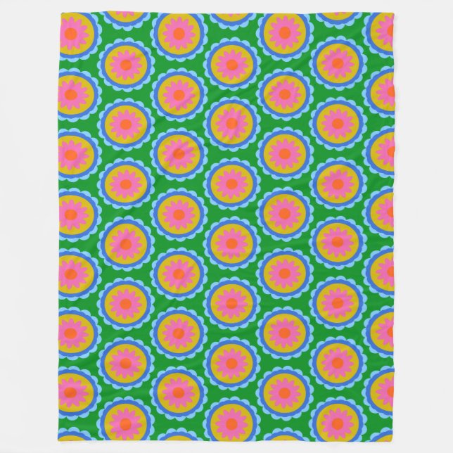 Färgt Mod 60s Ljusblomma Mandala Mönster  Fleecefilt (Framsidan)