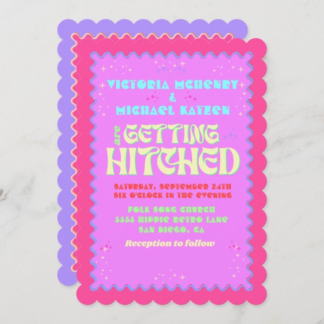 Färgt Mod Bright Bold Retro Bröllop Inbjudningar (Fram/baksida)