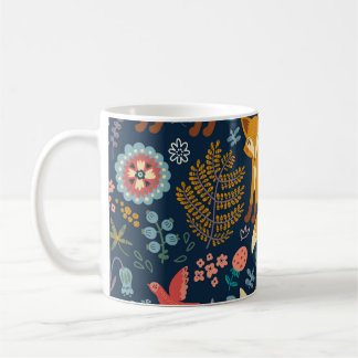 Färgt mönster med foxfox,mönster,skog,fall kaffemugg