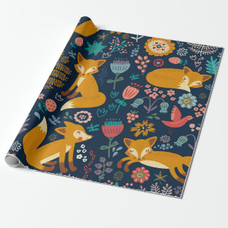 Färgt mönster med foxfox,mönster,skog,fall presentpapper
