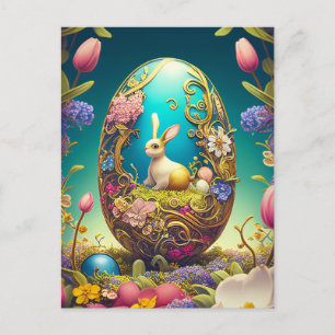 Färgt Påskägg, Bunny och Vår blommor Vykort