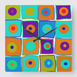 Färgt Polka dots & fyrkanter Art Clock Fyrkantig Klocka