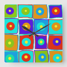 Färgt Polka dots & fyrkanter Art Clock Fyrkantig Klocka