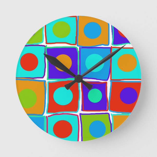 Färgt Polka dots & fyrkanter Art Clock Rund Klocka (Framsida)
