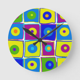 Färgt Polka dots & fyrkanter Art Clock Rund Klocka