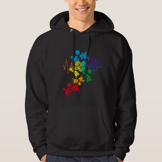 Färgt Pride Heart Rainbow Heartslag lgbt Hoodie (Framsida)