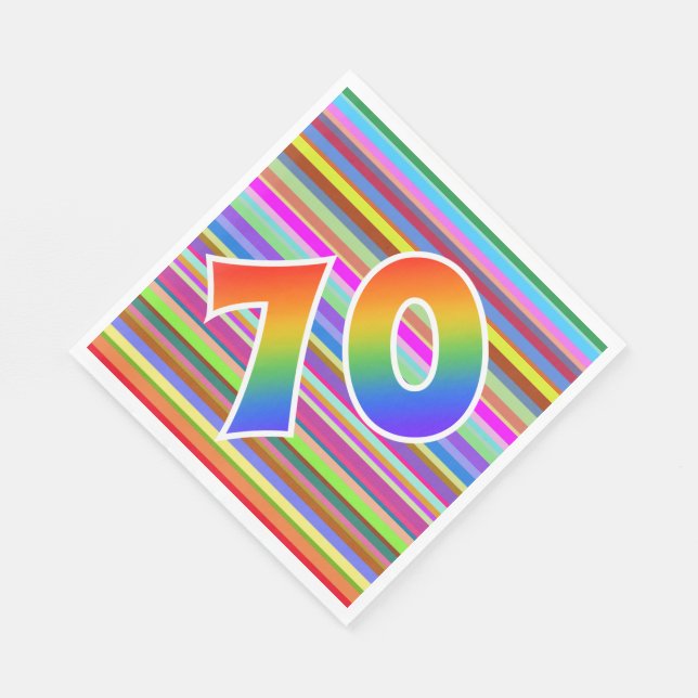 Färgt Rand + Rainbow Mönster "70" Händelsenummer Pappersservett (Hörn)