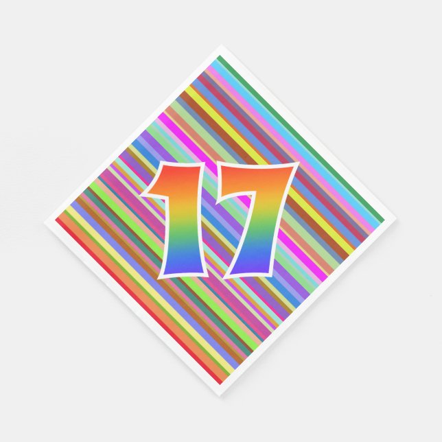 Färgt Rand + regnbåge Mönster "17" Händelsenummer Pappersservett (Hörn)
