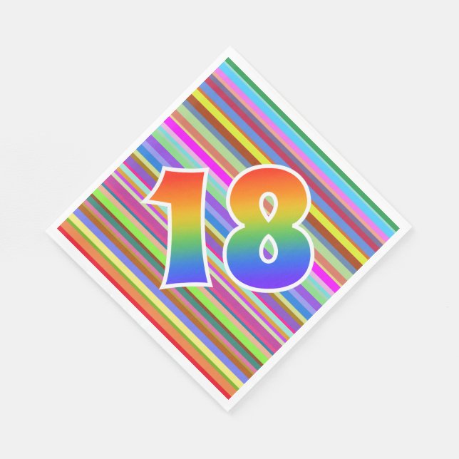 Färgt Rand + regnbåge Mönster "18" Händelsenummer Pappersservett (Hörn)
