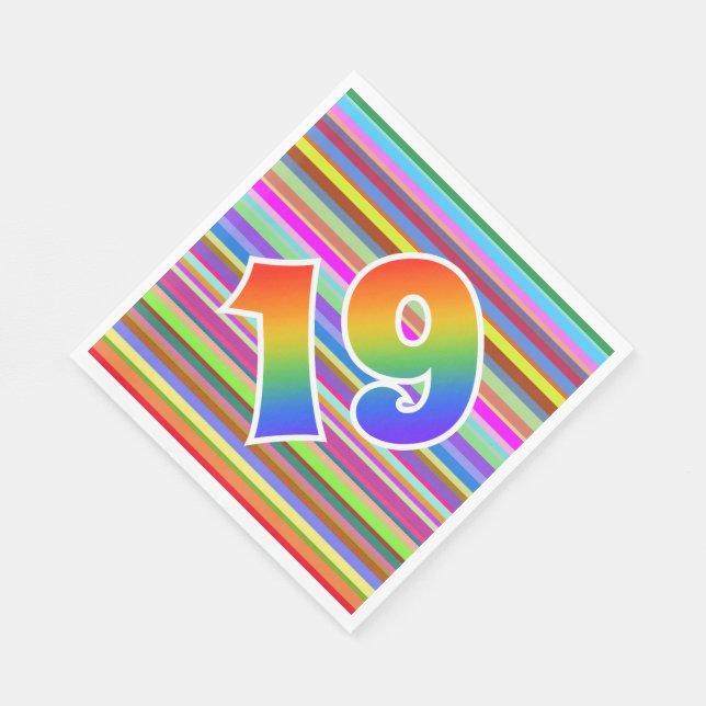 Färgt Rand + regnbåge Mönster "19" Händelsenummer Pappersservett (Hörn)