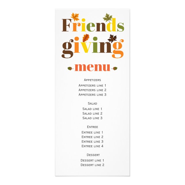 Färgt typografi Friendsgiving-menykort Reklamkort (Framsidan)