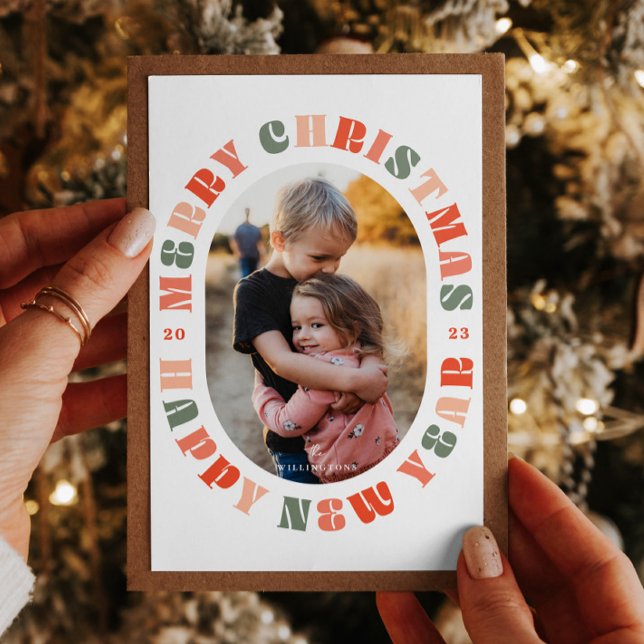 Färgt typografi Oval-julkort, Helgdag Julkort (Skapare uppladdad)