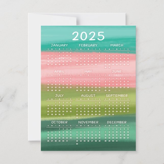 Färgt Vågrät Vattenfärgstryck 2025 Magnetisk Inbjudningskort (Framsida)