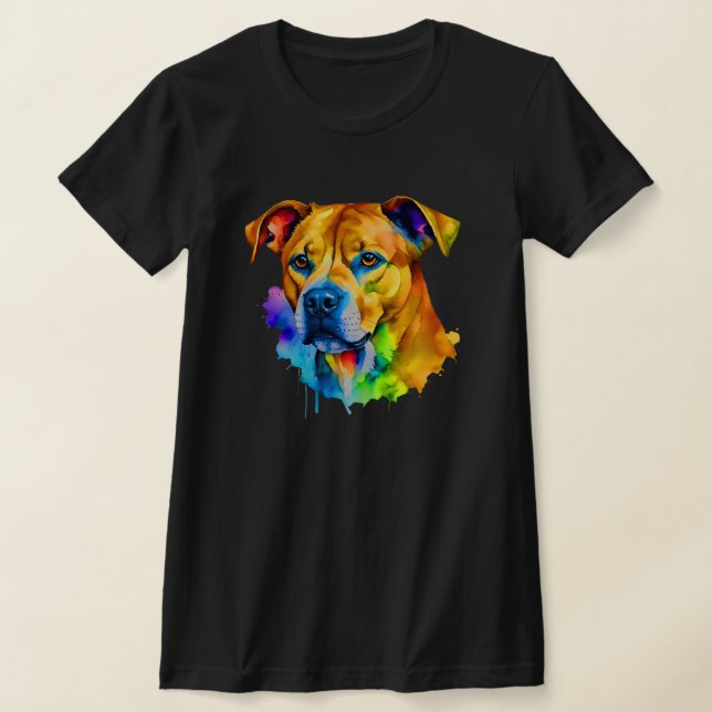 Färgtbull Dog Älskare T Shirt (Laydown)