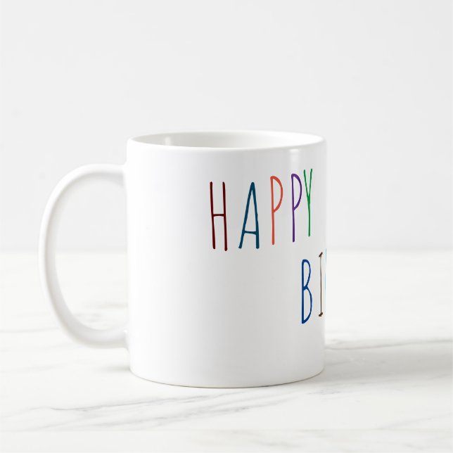 Färgteckensnitt för grattis på födelsedagen kaffemugg (Vänster)