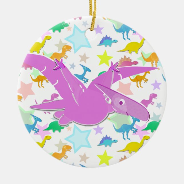 FärgtecknadPteranodon stjärnor cirklar prydnaden Julgransprydnad Keramik (Framsidan)