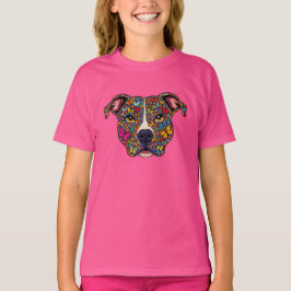 Färgterapi Fjäril Hund Porträtt Pitbull Flicka T Shirt
