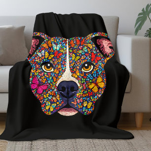 Färgterapi Fjäril Hund Porträtt Pitbull Mamma Fleecefilt