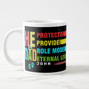 Färgtext Han är PAPPA, Fars dag Gift Jumbo Mugg