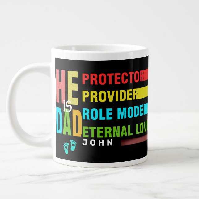 Färgtext Han är PAPPA, Fars dag Gift Jumbo Mugg (Vänster)