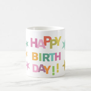 Färgtext och stjärnor Grattis på födelsedagen Kaffemugg