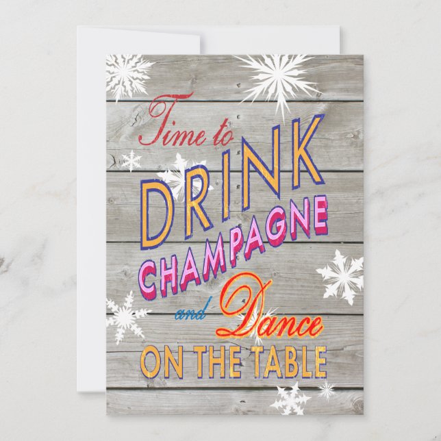 Färgtid för att dricka champagne på Wood Inbjudan (Framsida)