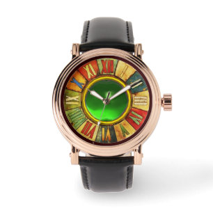 FÄRGTID MED LJUSTRYCKT EMERALD GEMSTONE ARMBANDSUR